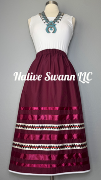 Burgundy Basket Cotton Ribbon Skirt w/ Pockets