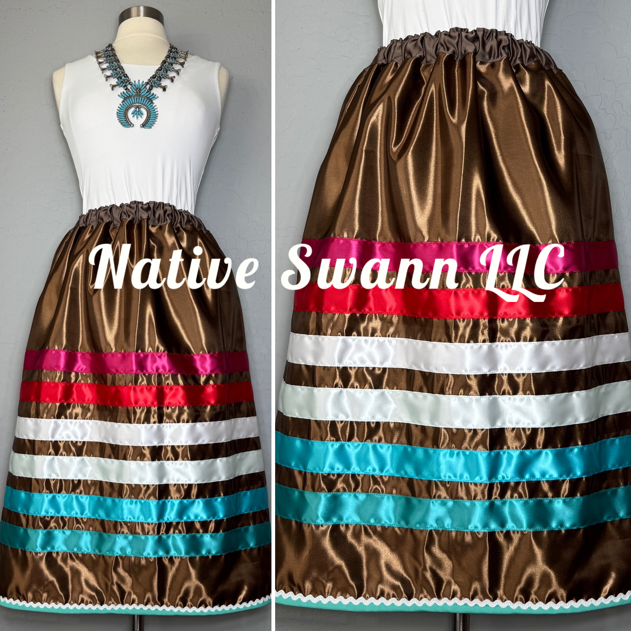 Brown Satin Ribbon Skirt w/ Pockets