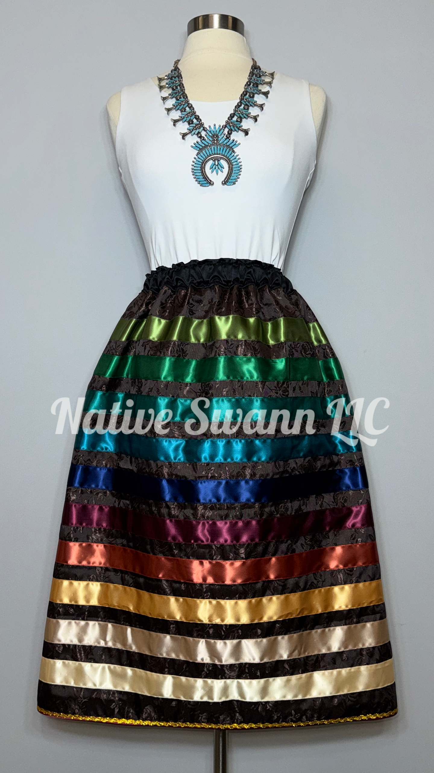 Brown Roses Satin Ribbon Skirt w/ Pockets