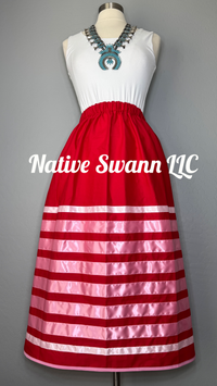 Red+Pink Cotton Ribbon Skirt w/ Pockets