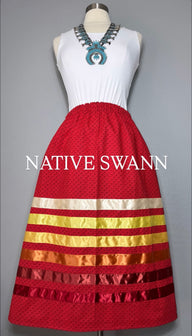 Red Floral Cotton Ribbon Skirt