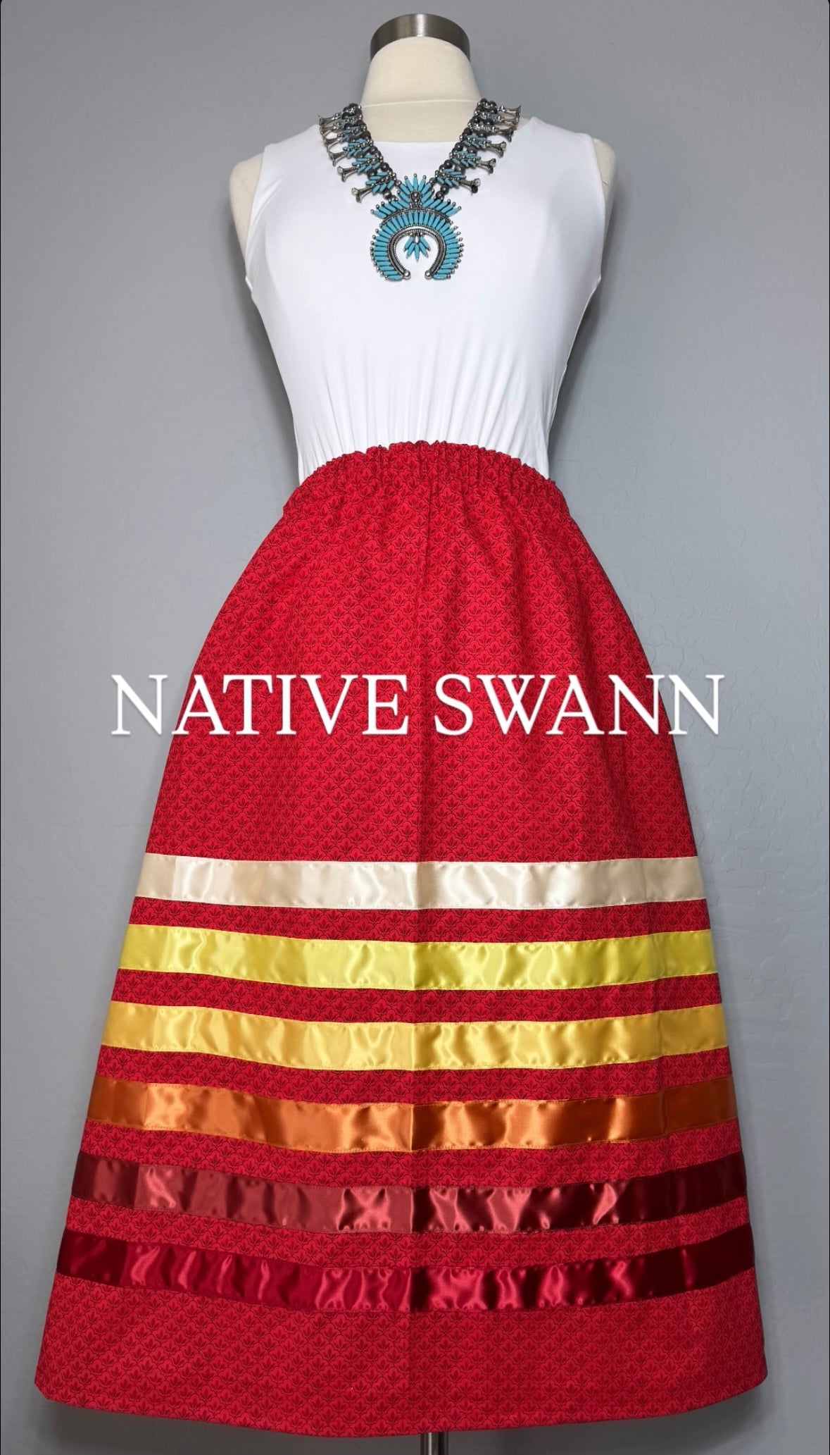 Red Floral Cotton Ribbon Skirt
