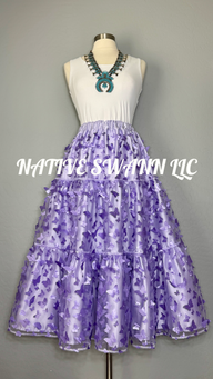 3 Tier 3D Lavender Butterflies Overlay Satin Skirt