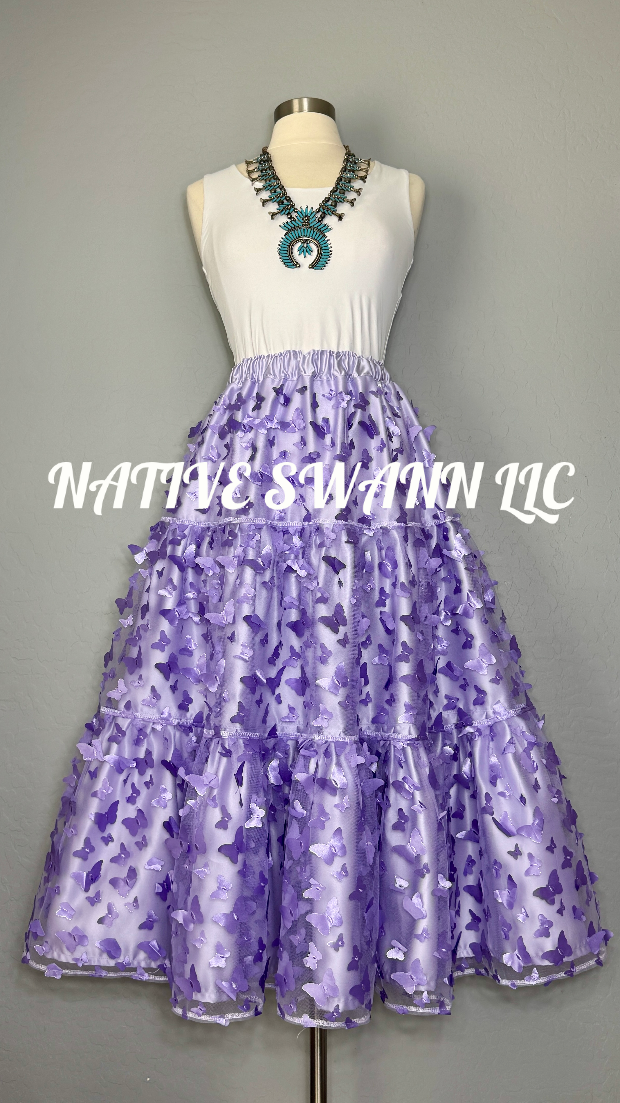 3 Tier 3D Lavender Butterflies Overlay Satin Skirt