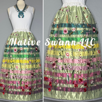 Sage Green Emb. Floral Long Overlay Satin Ribbon Skirt