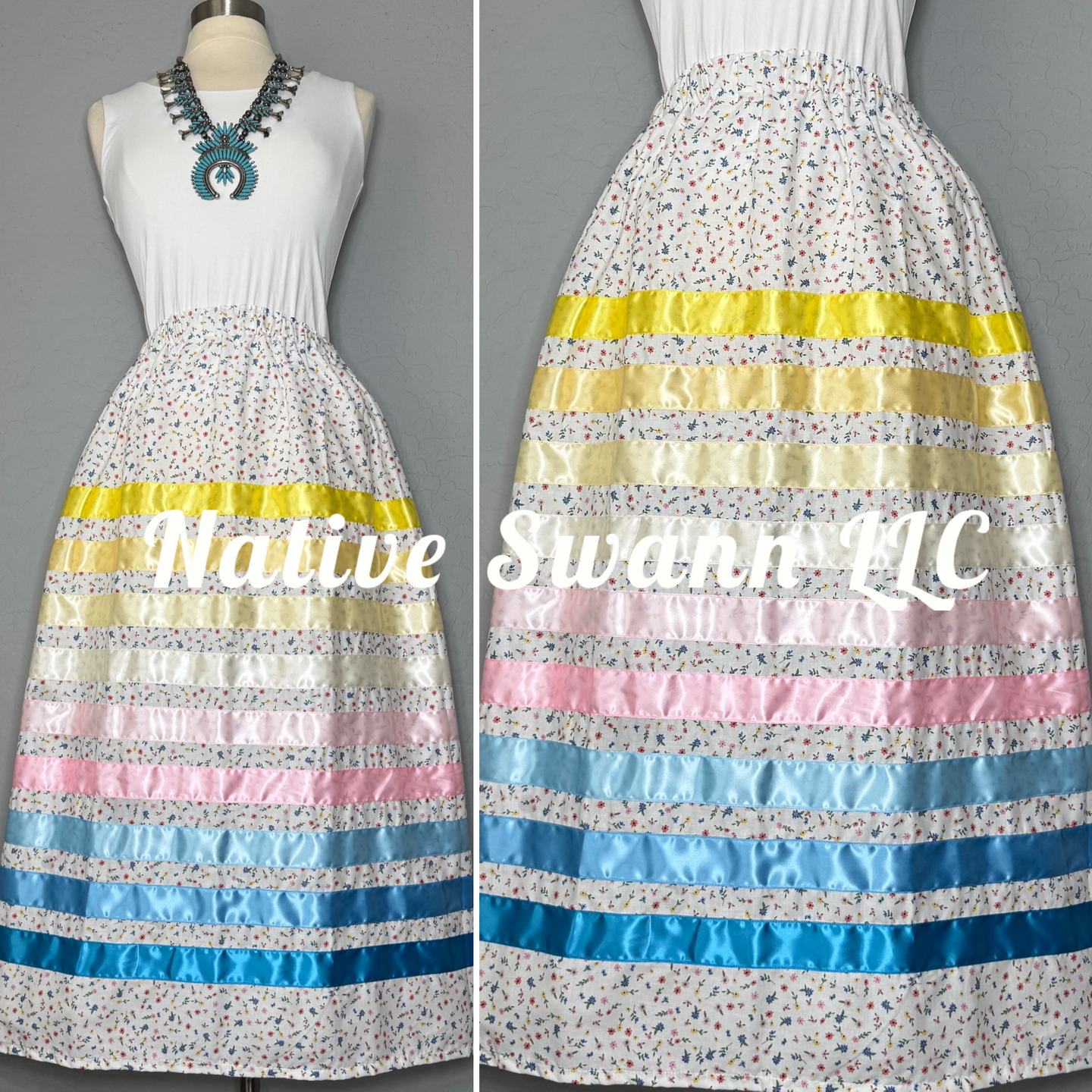 White Mini Flowers Cotton Ribbon Skirt