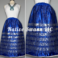 Royal Blue Floral Overlay Satin Ribbon Skirt