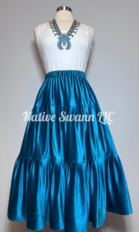 Teal 3 Tier Velvet Skirt