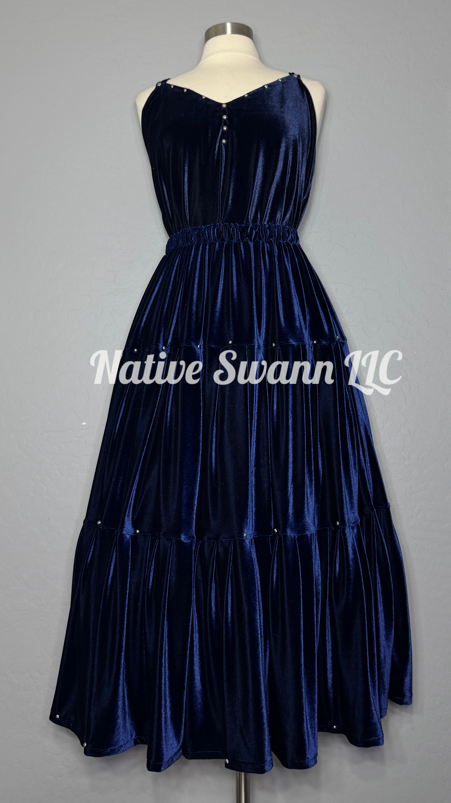 Navy Blue Velvet 3 Tier Skirt w/ Top Set