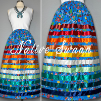 Blue Beaded Floral Design Cotton Ribbon Skirt