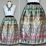 Ivory+Black/Moss Floral Overlay Satin Ribbon Skirt