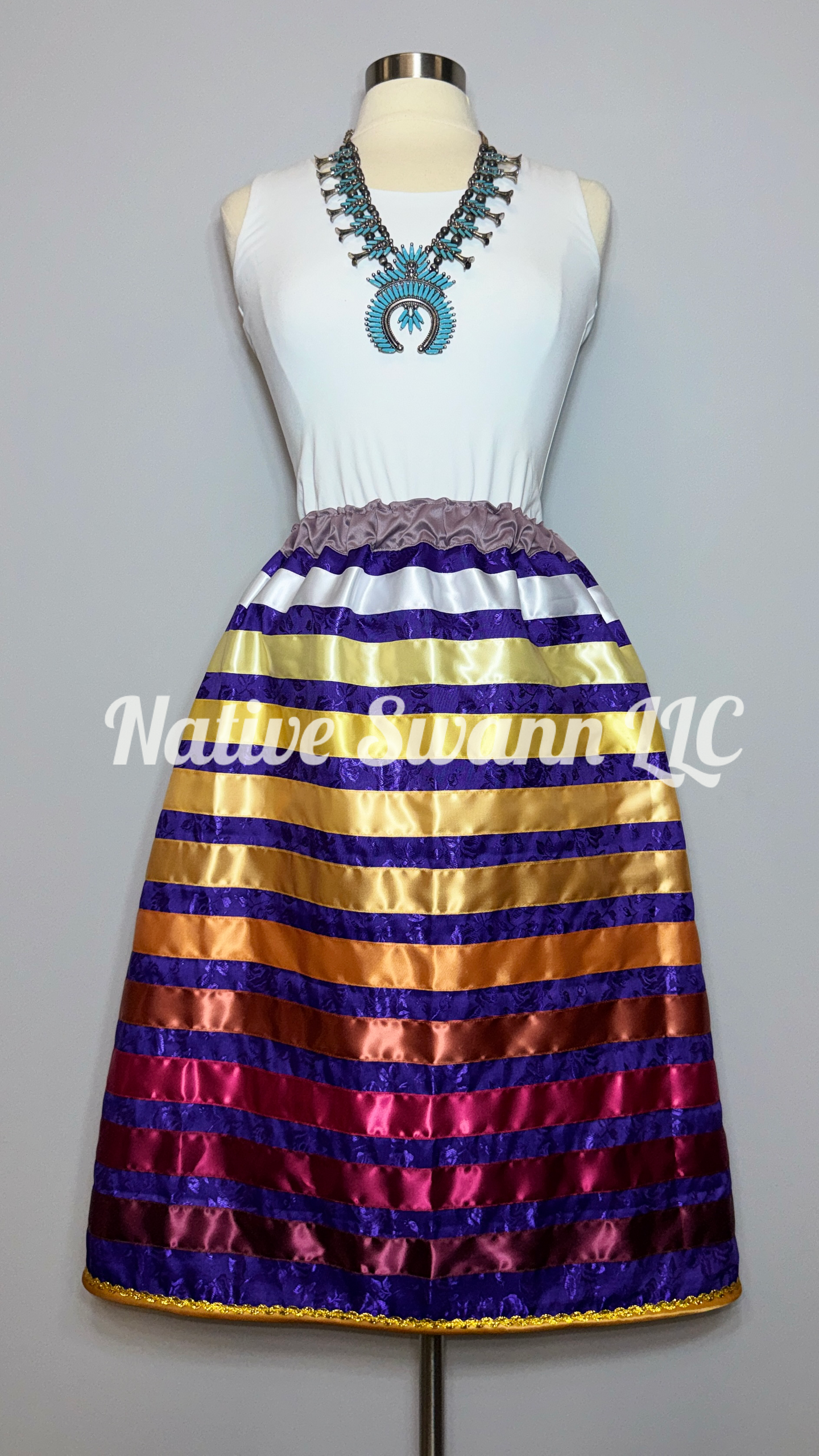Purple Roses Satin Ribbon Skirt w/ Pockets