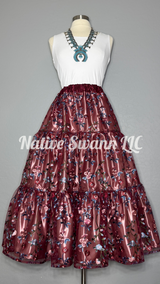 Burgundy + Cinderella Blue Embroidered Floral 3 Tier Overlay Satin Ribbon Skirt