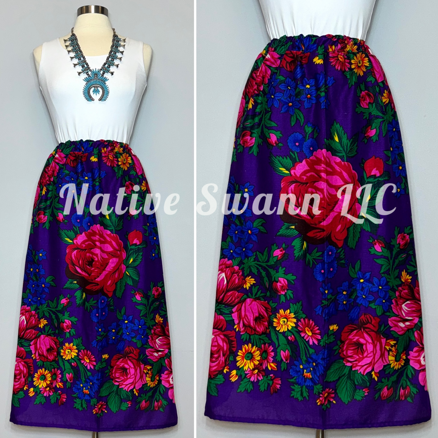 Purple Granny Floral Scraf Skirt w/ Pockets & Liner