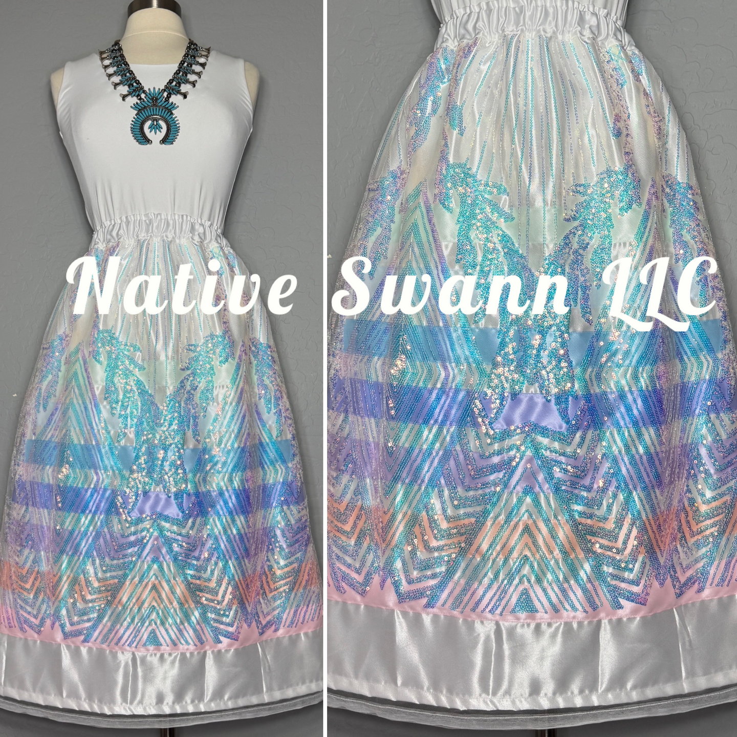 Icy Sequins Overlay Satin Ribbon Skirt