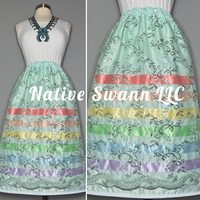 Mint Floral Overlay Satin Ribbon Skirt