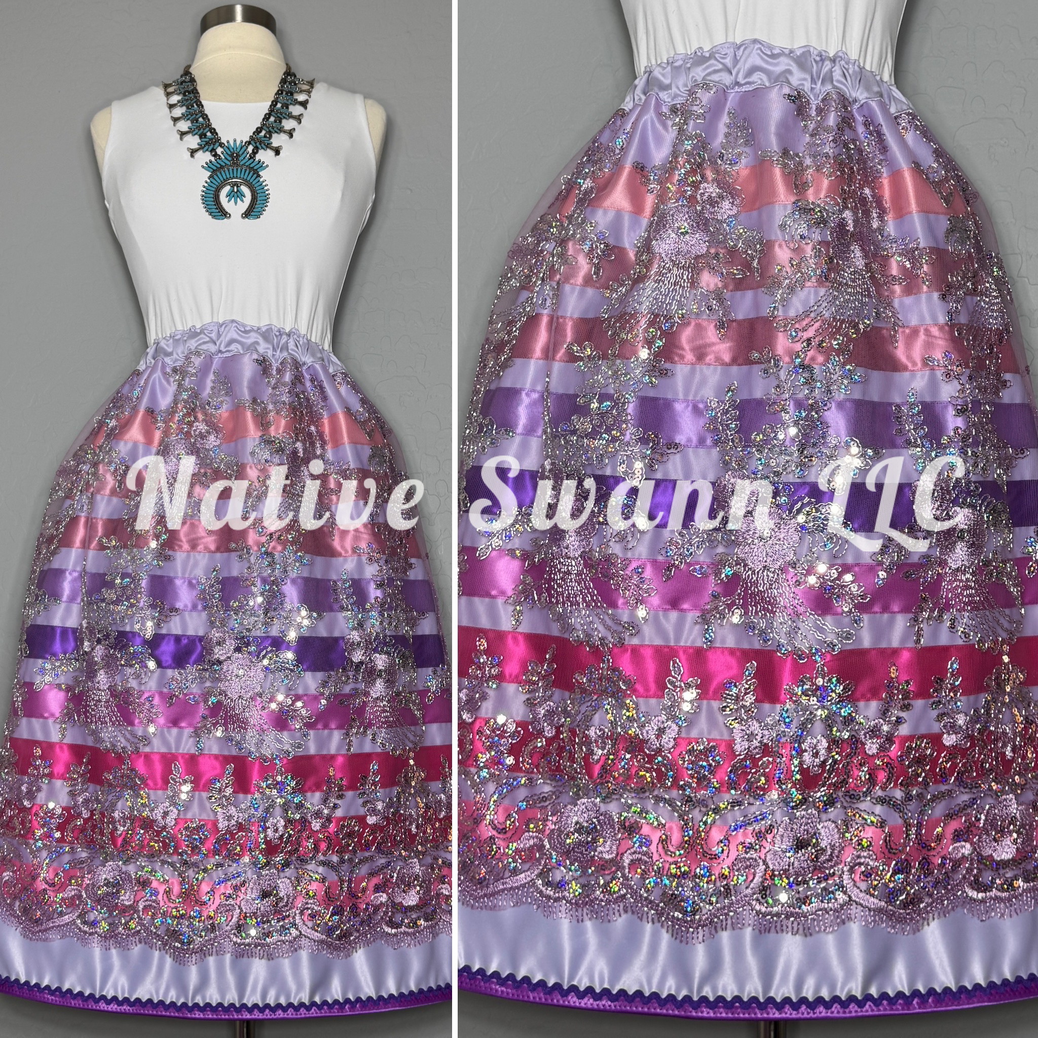 Lavender Floral Overlay Satin Ribbon Skirt