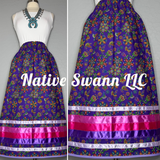 Purple Beaded Print Hummingbird Cotton Ribbon Skirt w/ Pockets