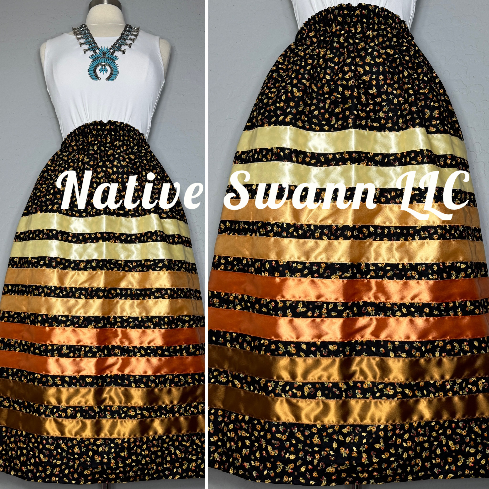 Fall Flowers Cotton Ribbon Skirt w/ pockets