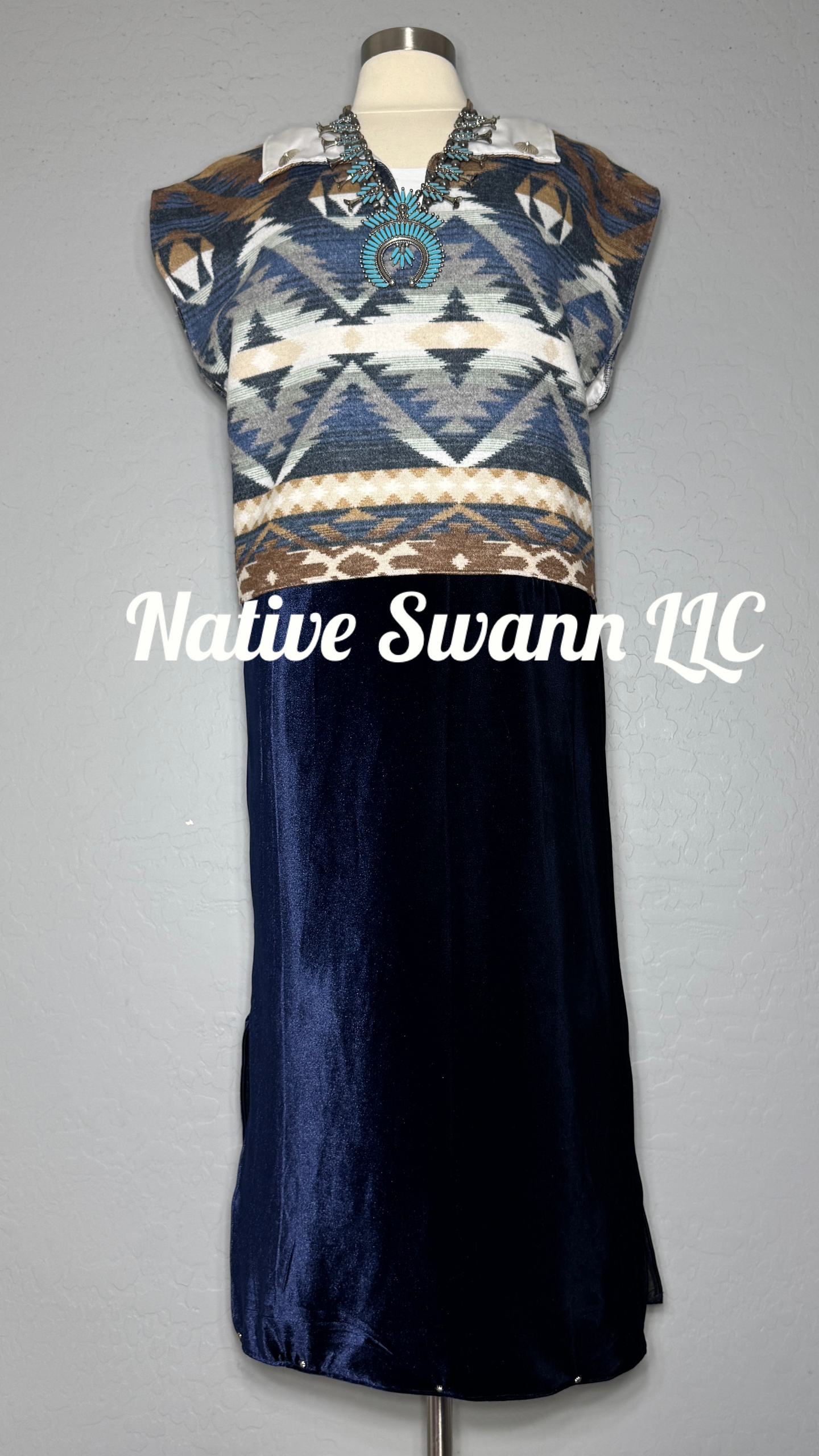 Navy Blue + Brown Wool Velvet Rug Dress Design