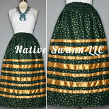 Hunter Green & Gold Snowflakes Cotton Ribbon Skirt