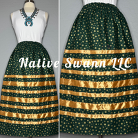 Hunter Green & Gold Snowflakes Cotton Ribbon Skirt