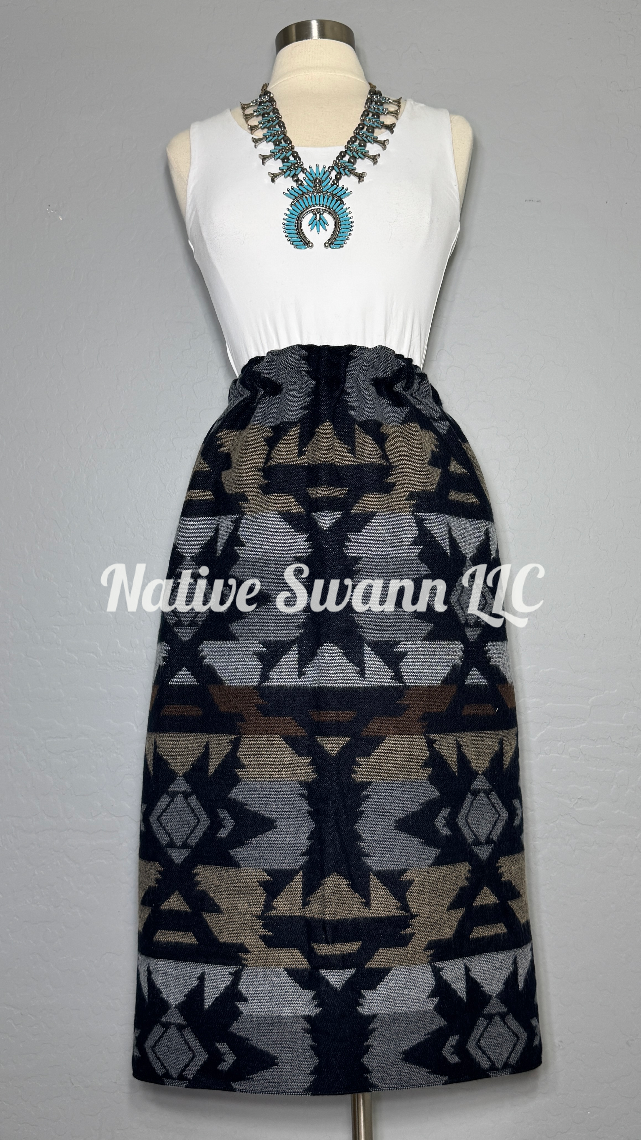 Grey/Navy Wool Skirt