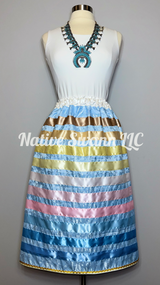 Lt. Blue Roses Satin Ribbon Skirt w/ Pockets