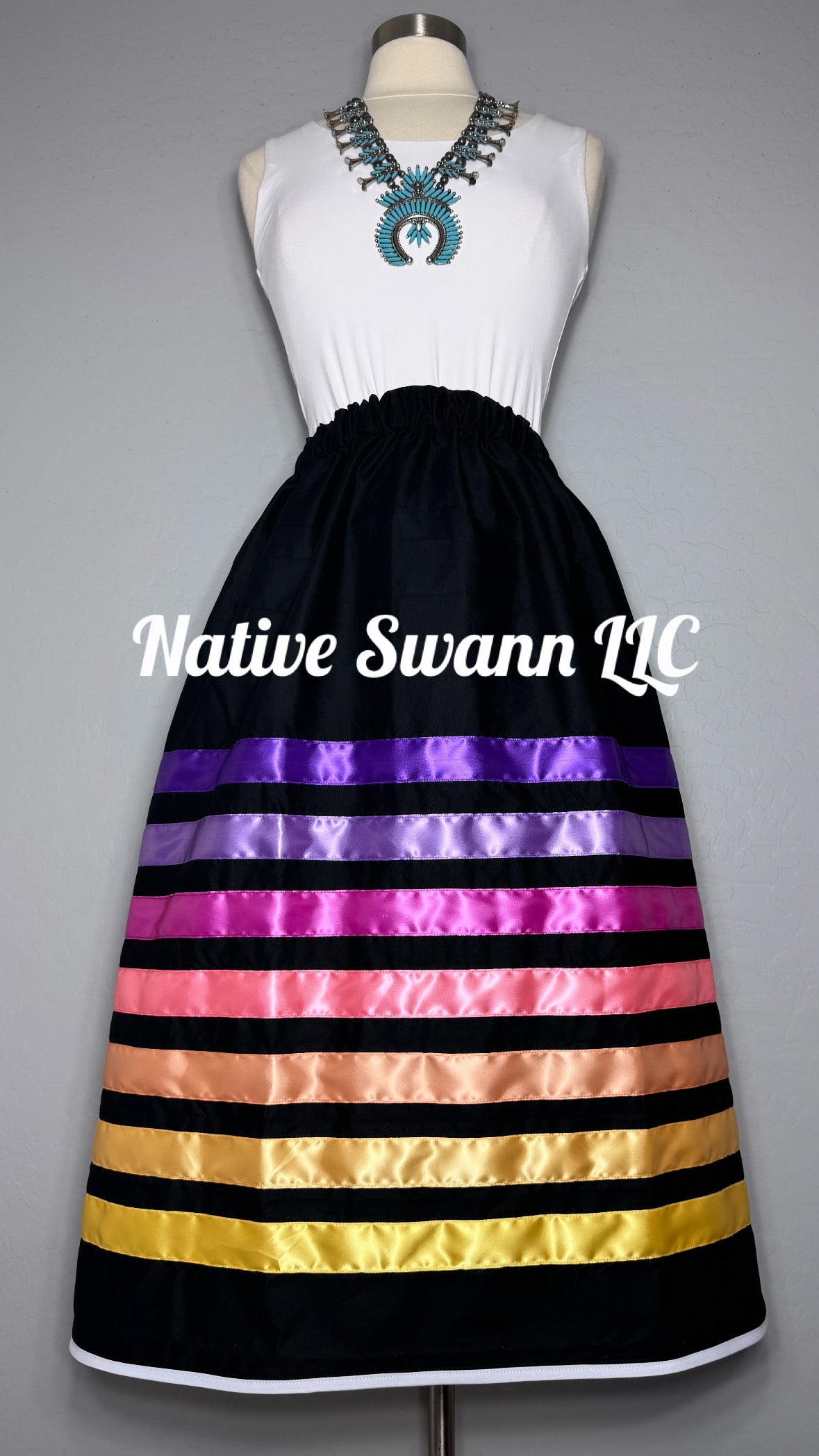 Black Solid Cotton Ribbon Skirt w/ pockets