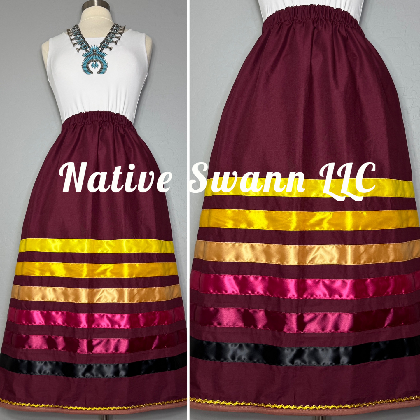 Burgundy Solid Cotton Ribbon Skirts w/ Pockets