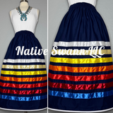Navy Blue Solid Cotton Ribbon Skirt w/ Pockets
