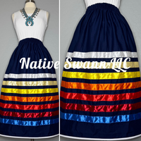Navy Blue Solid Cotton Ribbon Skirt w/ Pockets
