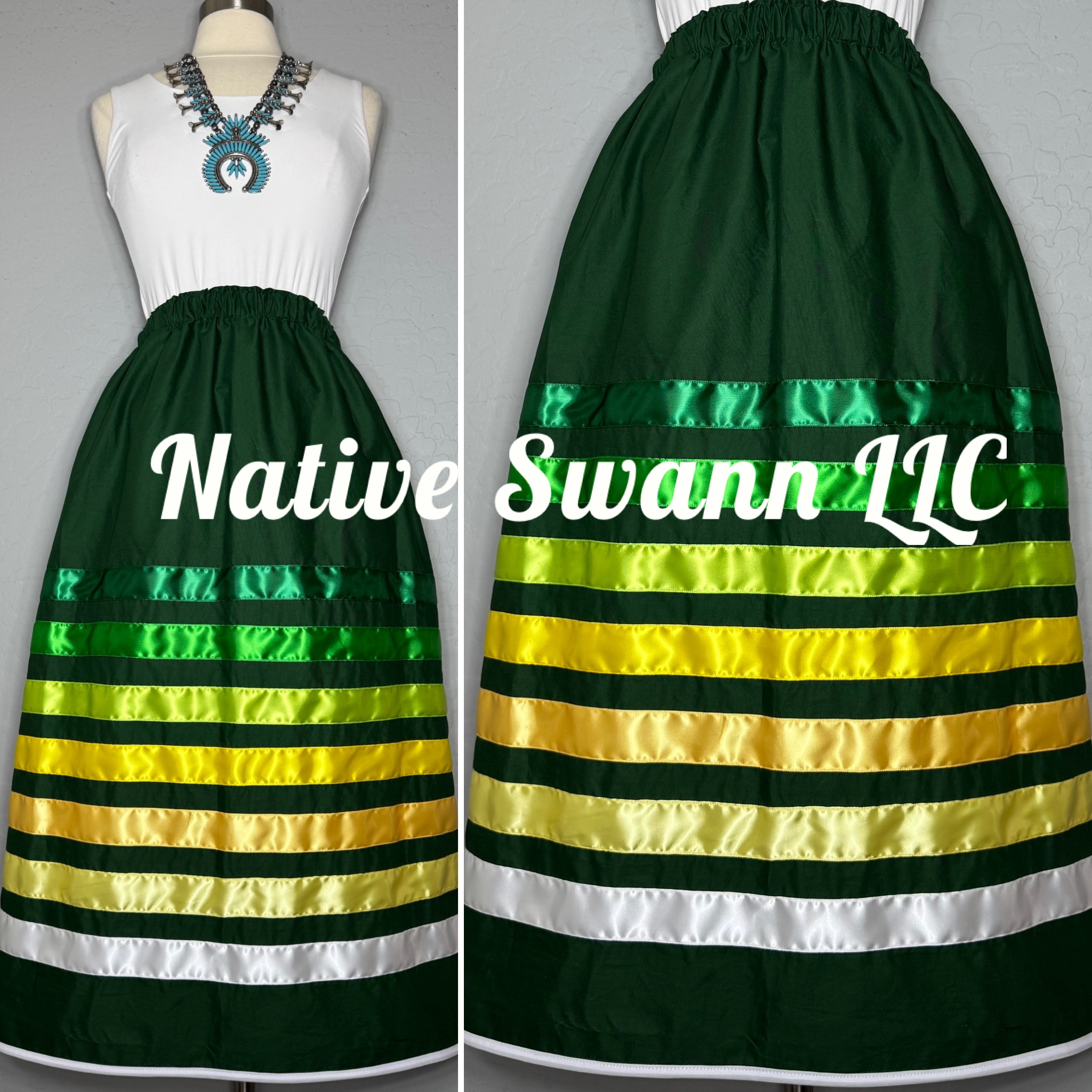 Hunter Green Solid Cotton Ribbon Skirt w/ Pockets