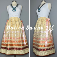 Lt. Yellow Embroidered Floral Overlay Satin Ribbon Skirt w/ Bows on both sides