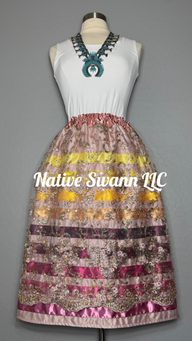 Mauve Sequins Floral Overlay Satin Ribbon Skirt