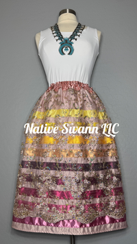 Mauve Sequins Floral Overlay Satin Ribbon Skirt
