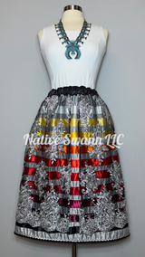 Grey-Silver Floral Overlay Satin Ribbon Skirt (Open Front)