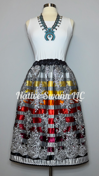 Grey-Silver Floral Overlay Satin Ribbon Skirt (Open Front)
