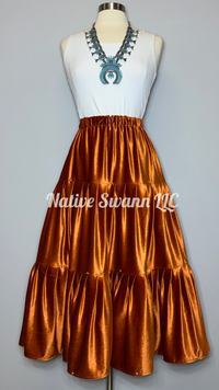 Rust Velvet 3 Tier Skirt w/ Gold Studs
