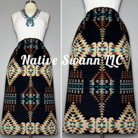 Black Native Design Wool Skirt