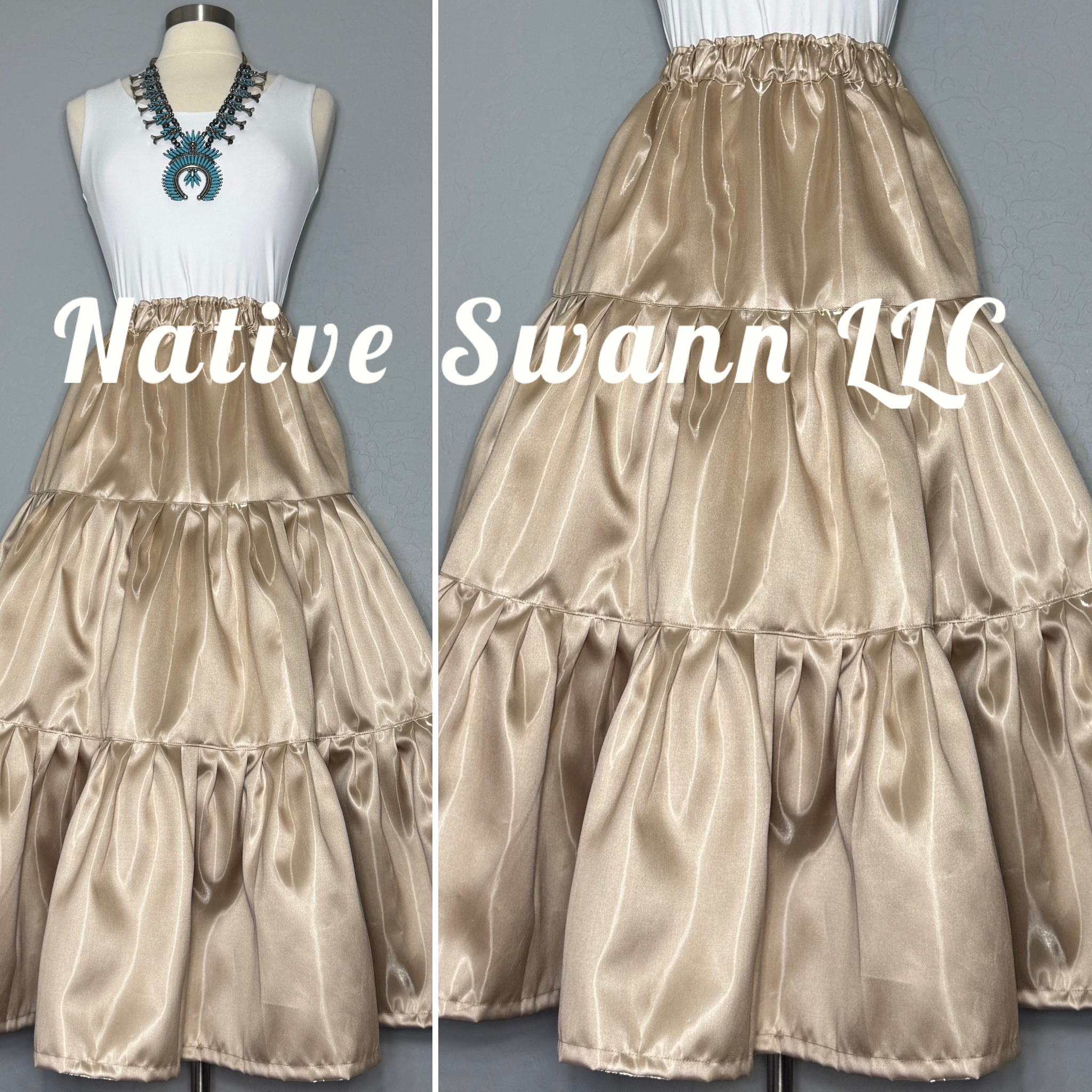 Champagne Liquid Satin 3 Tier w/ Pockets