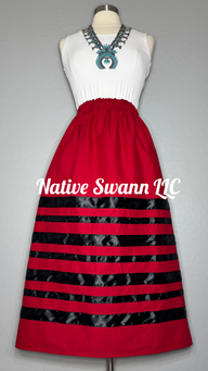 Red Solid Cotton Ribbon Skirt w/ Pockets