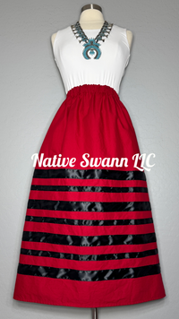 Red Solid Cotton Ribbon Skirt w/ Pockets