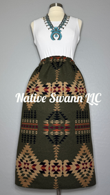 Forest Green Native Design Wool Skirt