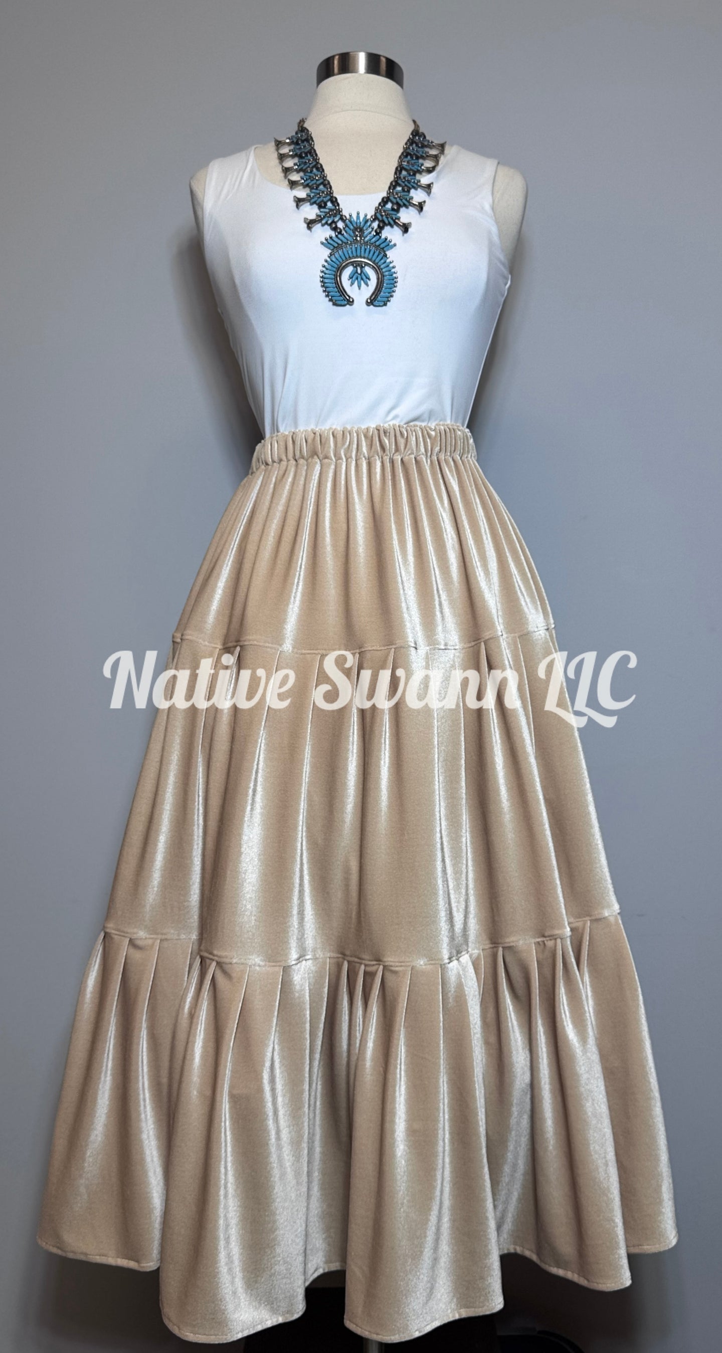 Champagne 3 Tier Velvet Skirt