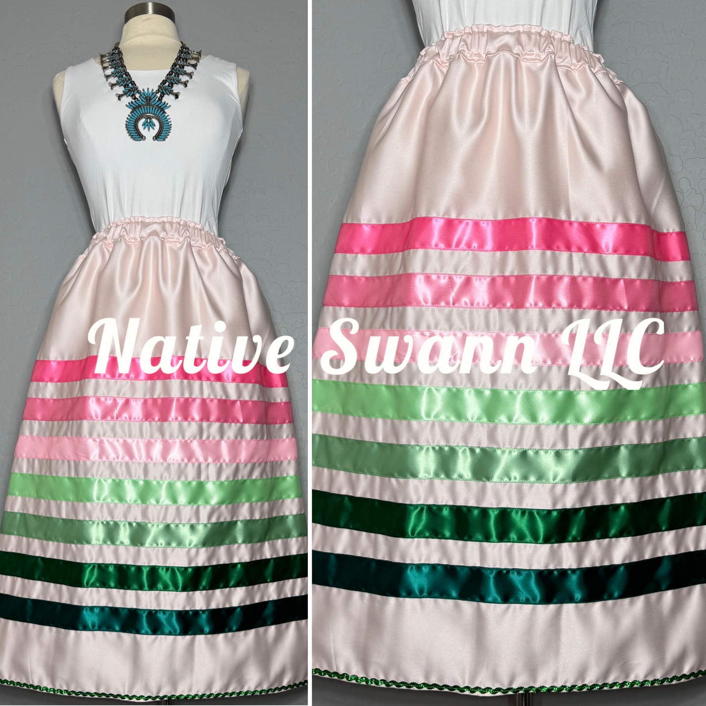 Lt. Pink Satin Ribbon Skirt w/ Pockets