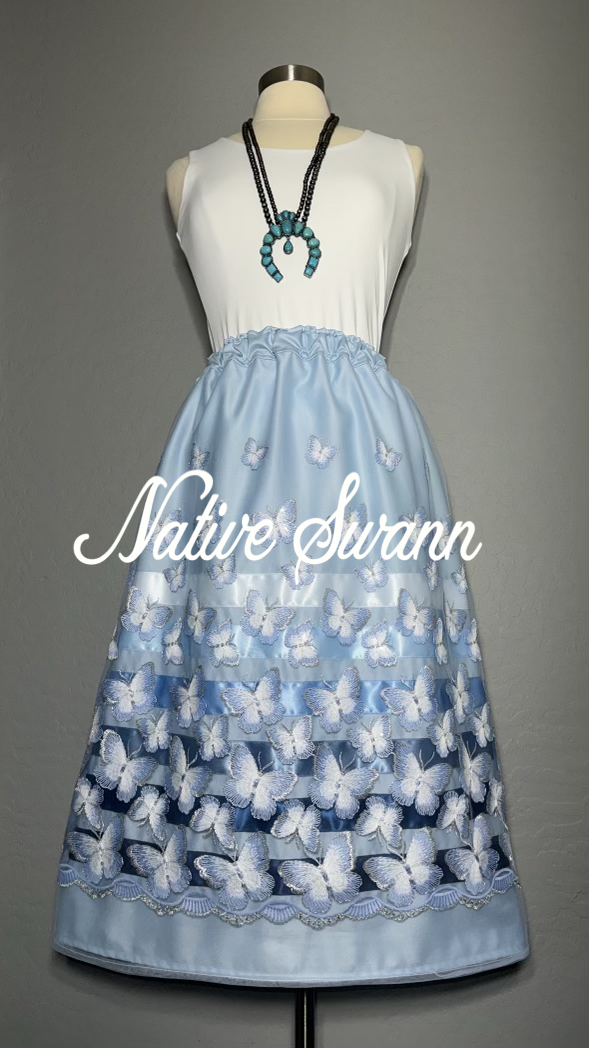 Baby Blue Butterflies Overlay Satin Ribbon Skirt