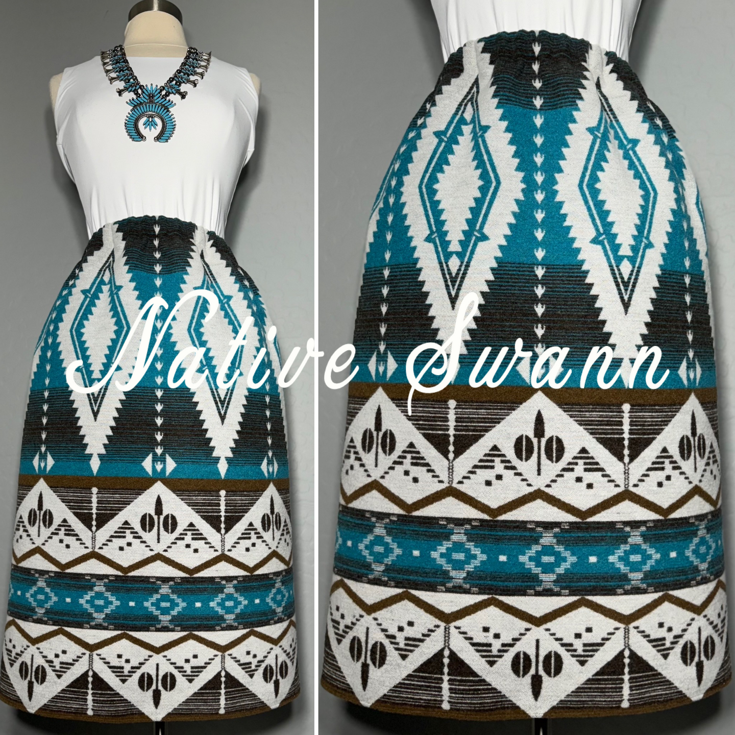 Turquoise-Ivory Native Wool Skirt