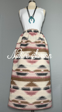 Ivory-Blush Pink-Gold Native Design Wool Skirt
