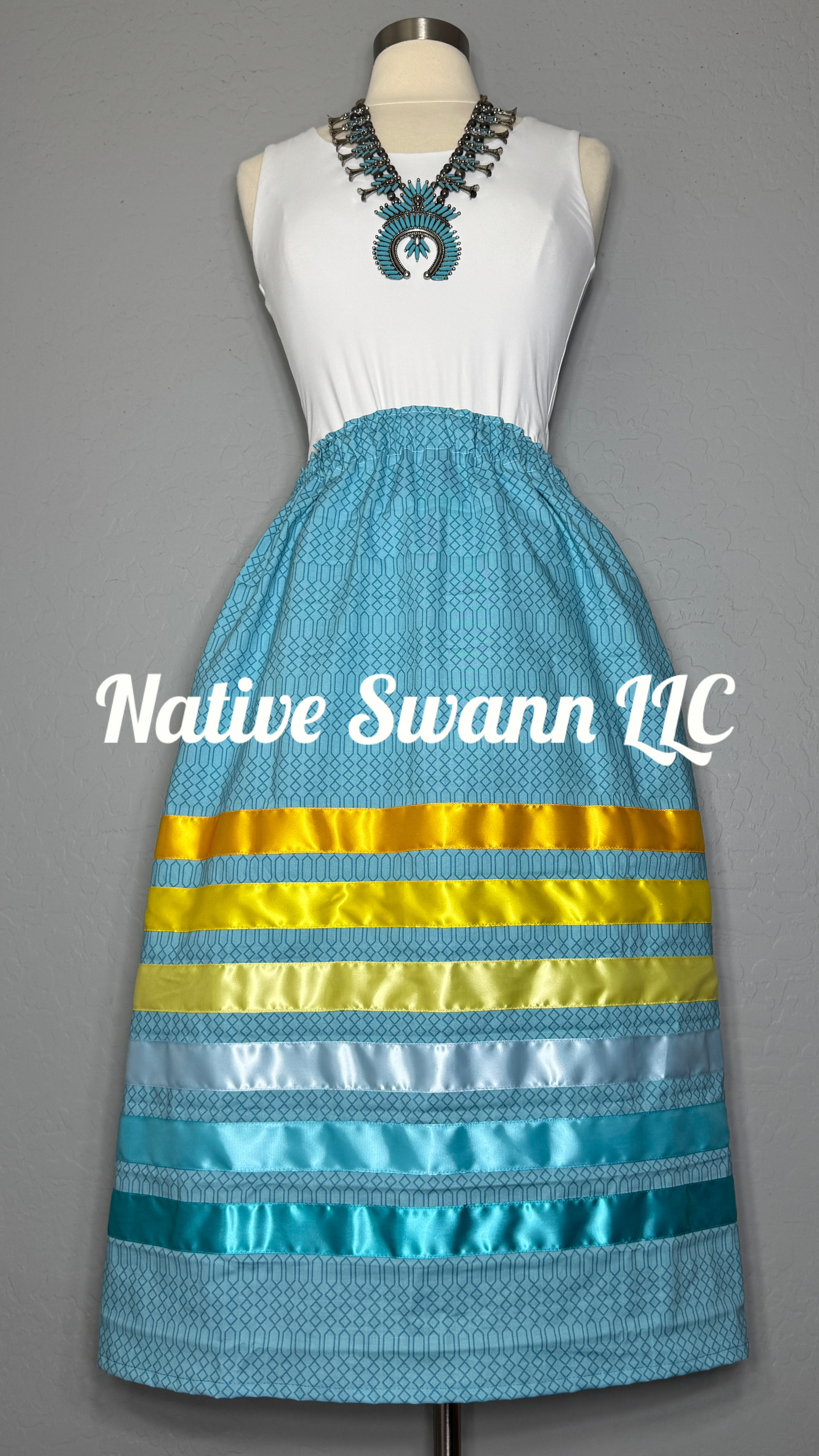 SG5- Blue Cotton Ribbon Skirt w/ Pockets